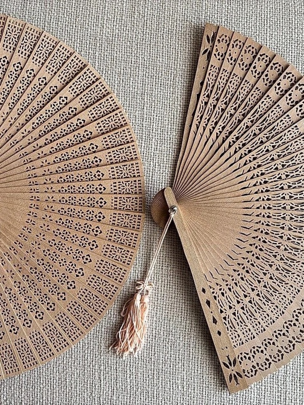 Sandalwood Folding Hand Fans in Brown x2